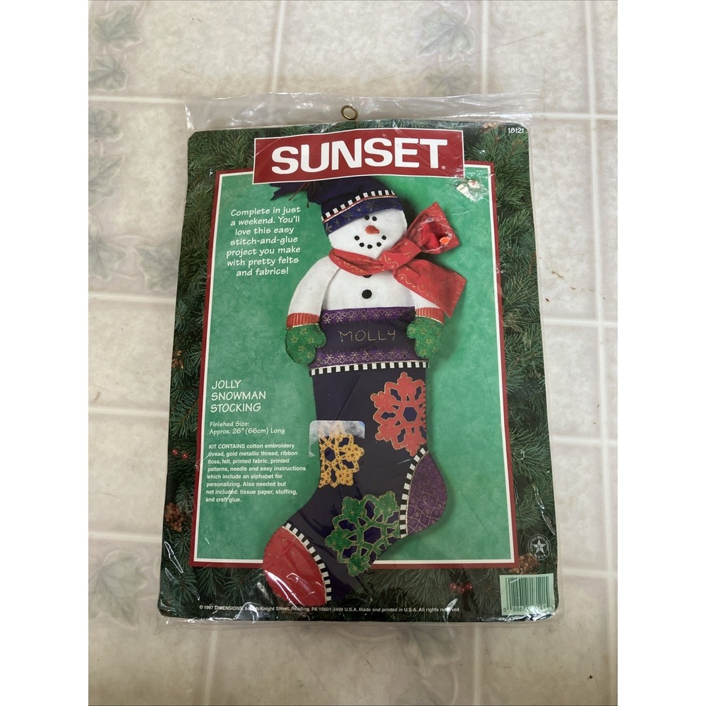 Sunset Embroidery Felt Jolly Snowman Stocking Kit 18121 Christmas Holiday Sealed